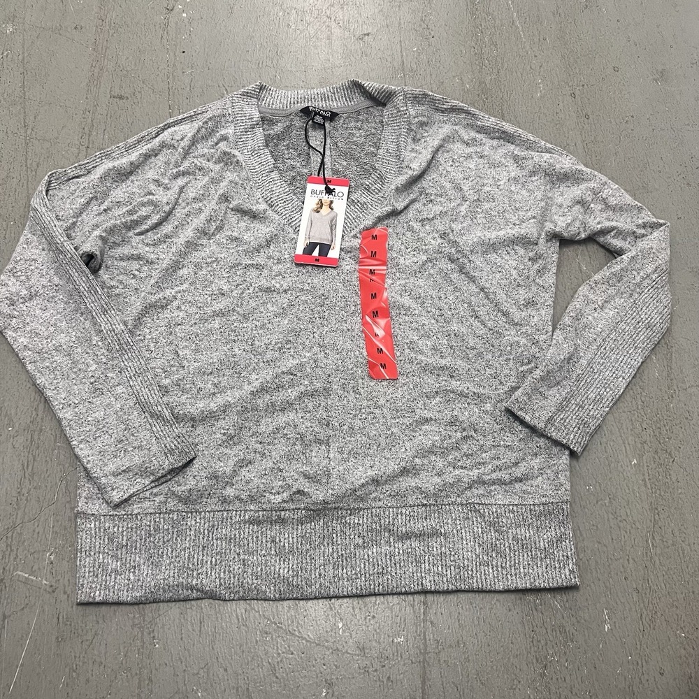Buffalo David Bitton Super Soft Cozy V-Neck Long Sleeve Top Gray Tint Mix Medium